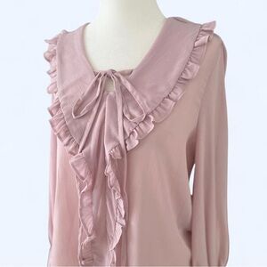 Dazy Pink Ruffle Bow Dainty Coquette Poet Whimsy Twee Sheer Blouse Small